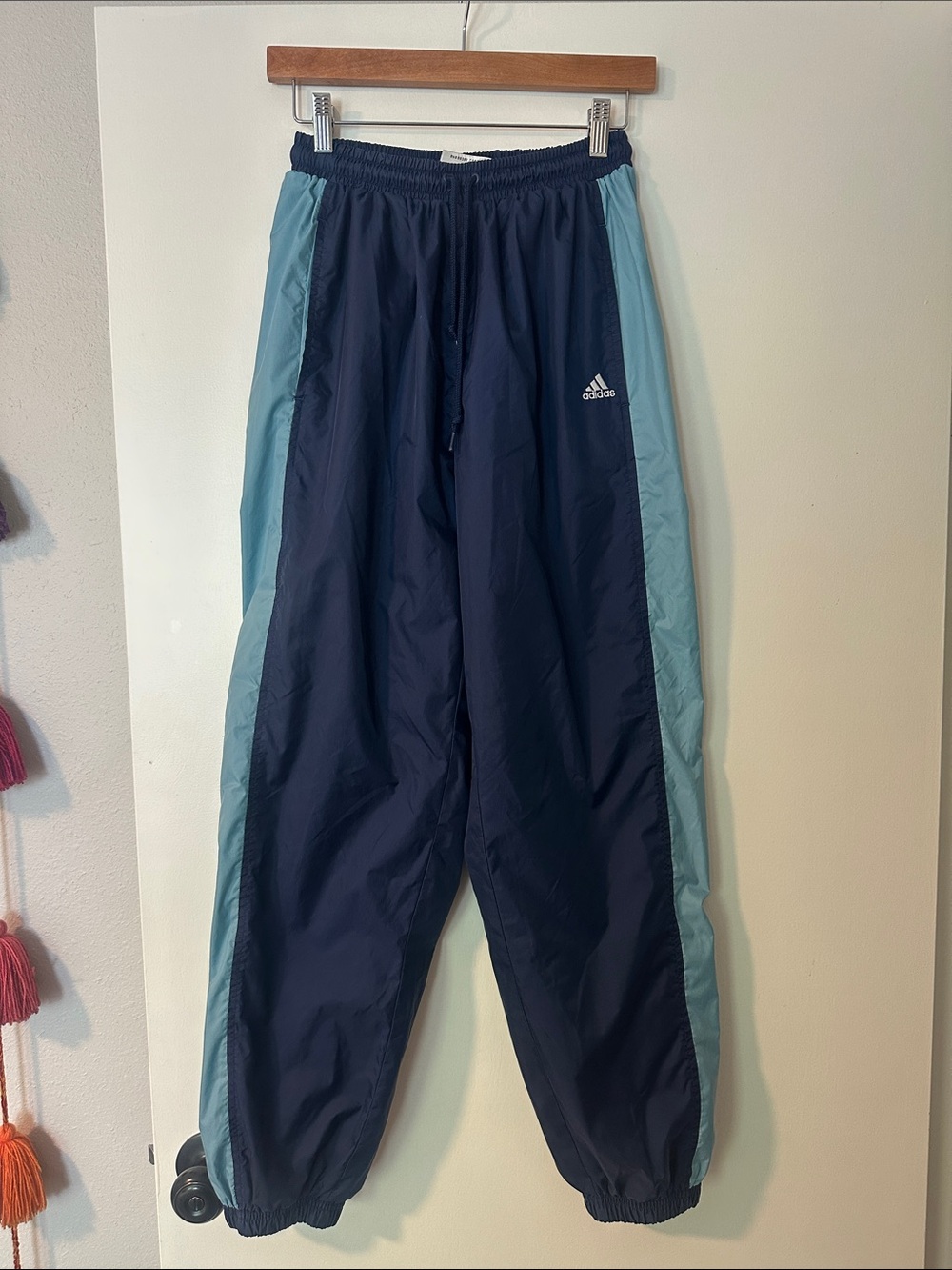 Y2K adidas Navy Track Pants Joggers with Light Blue Side Panels